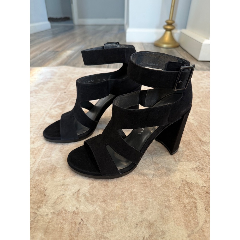 Stuart Weitzman Black Suede Cutout Ankle Strap Sandals NIB